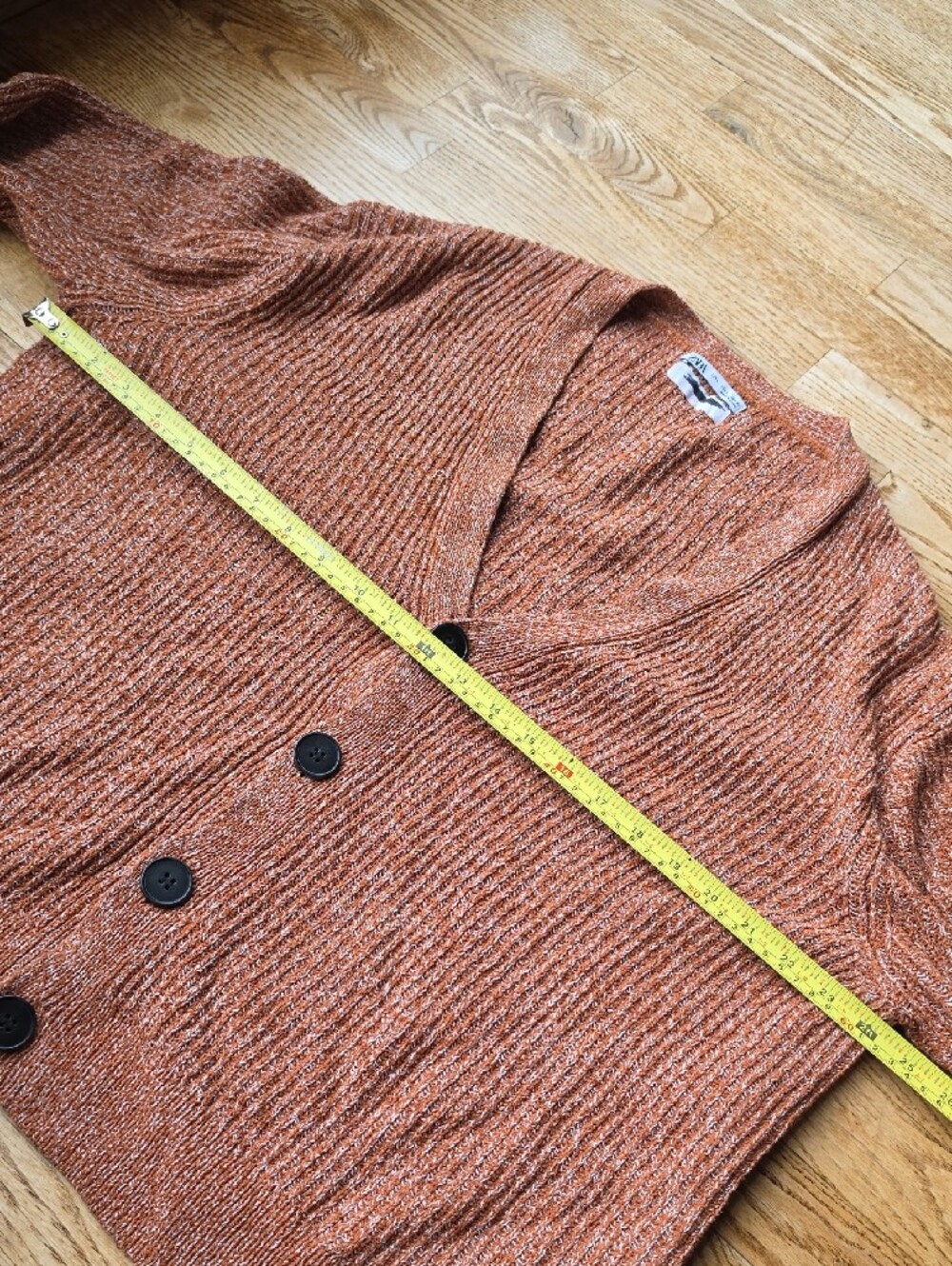 (L) Zara Rust Heathered Marled V-Neck Button Cardigan Boxy Knit Lounge Weekend - Picture 5 of 8